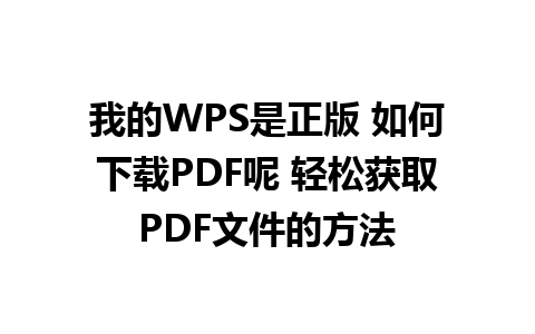  我的WPS是正版 如何下载PDF呢 轻松获取PDF文件的方法