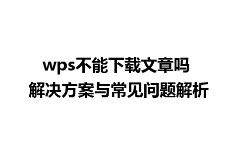 wps不能下载文章吗 解决方案与常见问题解析