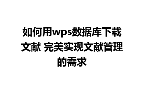 如何用wps数据库下载文献 完美实现文献管理的需求