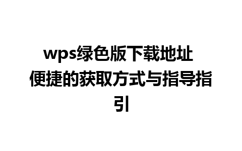 wps绿色版下载地址 便捷的获取方式与指导指引