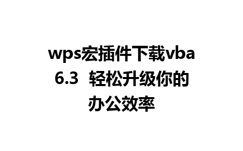 wps宏插件下载vba6.3  轻松升级你的办公效率