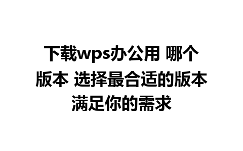 下载wps办公用 哪个版本 选择最合适的版本满足你的需求