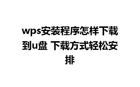 wps安装程序怎样下载到u盘 下载方式轻松安排