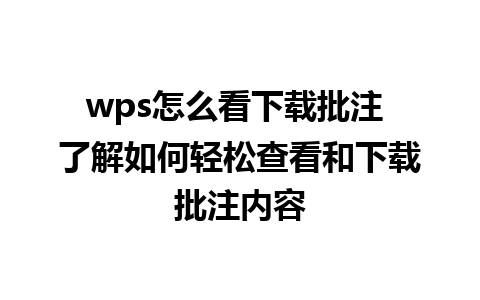 wps怎么看下载批注 了解如何轻松查看和下载批注内容