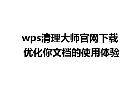 wps清理大师官网下载 优化你文档的使用体验