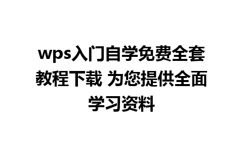 wps入门自学免费全套教程下载 为您提供全面学习资料