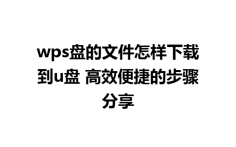 wps盘的文件怎样下载到u盘 高效便捷的步骤分享