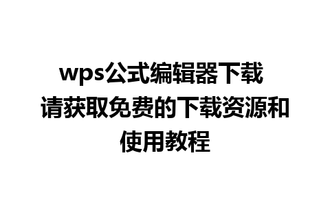 wps公式编辑器下载 请获取免费的下载资源和使用教程