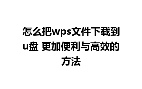 怎么把wps文件下载到u盘 更加便利与高效的方法