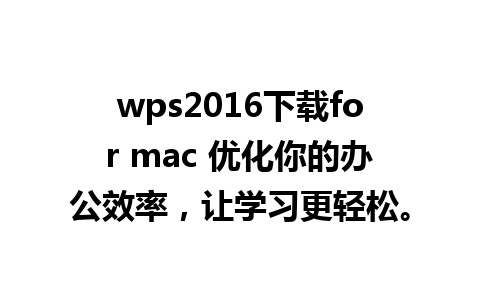 wps2016下载for mac 优化你的办公效率，让学习更轻松。