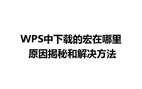 WPS中下载的宏在哪里 原因揭秘和解决方法