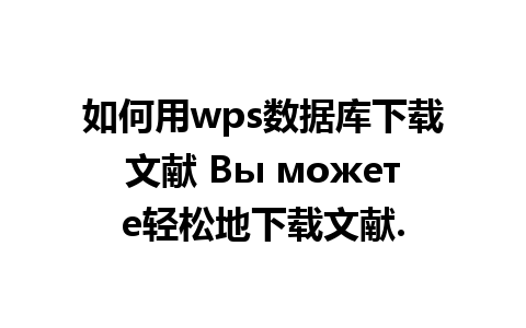 如何用wps数据库下载文献 Вы можете轻松地下载文献.