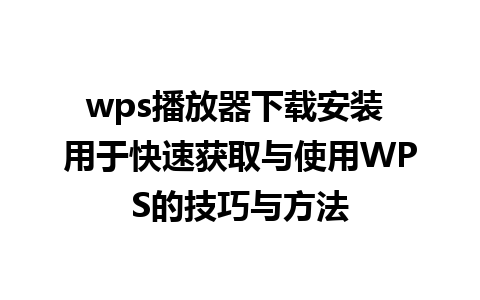 wps播放器下载安装 用于快速获取与使用WPS的技巧与方法