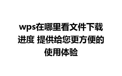 wps在哪里看文件下载进度 提供给您更方便的使用体验