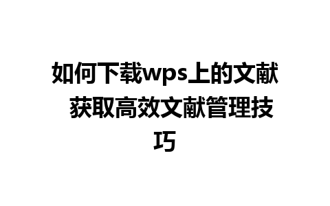 如何下载wps上的文献  获取高效文献管理技巧