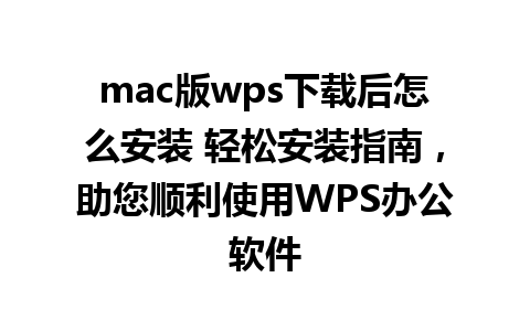 mac版wps下载后怎么安装 轻松安装指南，助您顺利使用WPS办公软件