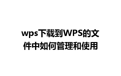 wps下载到WPS的文件中如何管理和使用