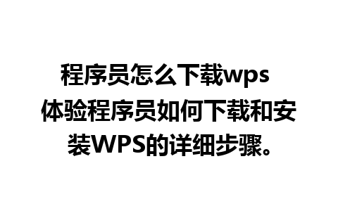 程序员怎么下载wps 体验程序员如何下载和安装WPS的详细步骤。