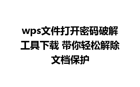 wps文件打开密码破解工具下载 带你轻松解除文档保护