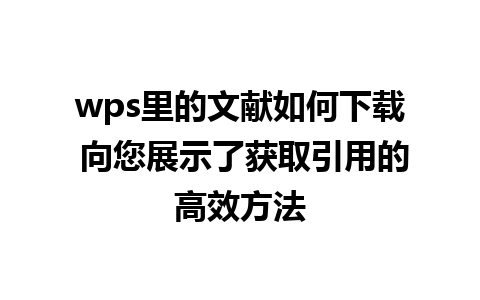 wps里的文献如何下载 向您展示了获取引用的高效方法