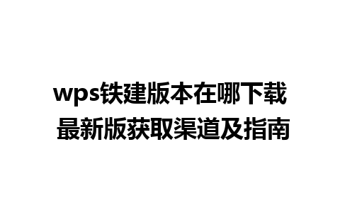 wps铁建版本在哪下载 最新版获取渠道及指南