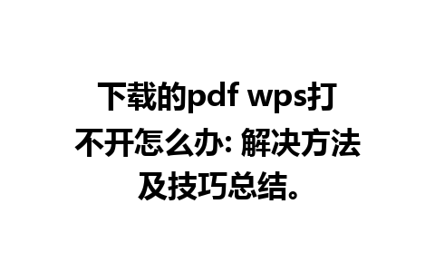 下载的pdf wps打不开怎么办: 解决方法及技巧总结。