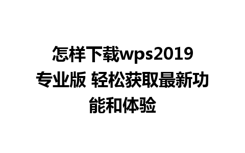 怎样下载wps2019专业版 轻松获取最新功能和体验