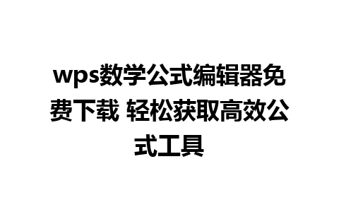 wps数学公式编辑器免费下载 轻松获取高效公式工具