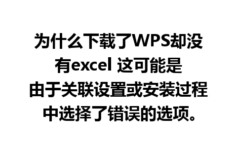 为什么下载了WPS却没有excel 这可能是由于关联设置或安装过程中选择了错误的选项。