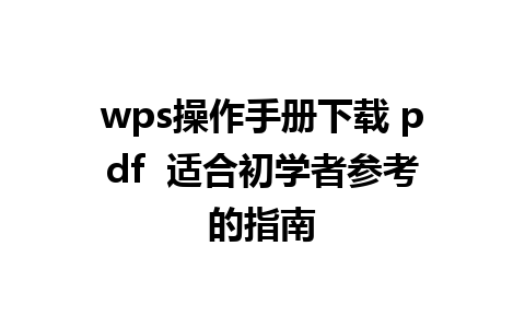 wps操作手册下载 pdf  适合初学者参考的指南