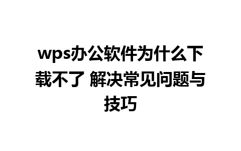 wps办公软件为什么下载不了 解决常见问题与技巧