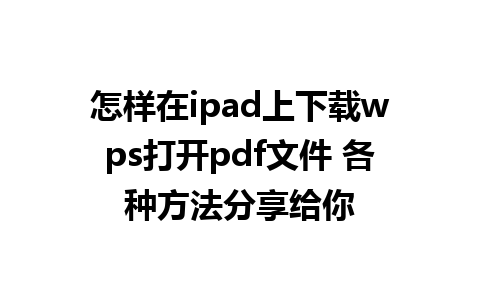 怎样在ipad上下载wps打开pdf文件 各种方法分享给你