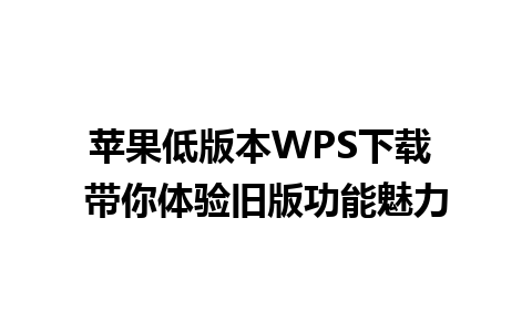 苹果低版本WPS下载 带你体验旧版功能魅力