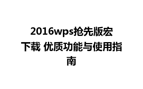 2016wps抢先版宏下载 优质功能与使用指南