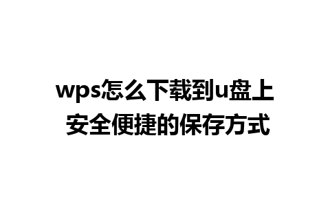 wps怎么下载到u盘上 安全便捷的保存方式