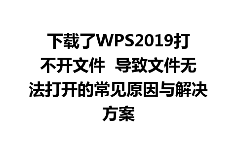 下载了WPS2019打不开文件  导致文件无法打开的常见原因与解决方案