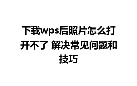 下载wps后照片怎么打开不了 解决常见问题和技巧