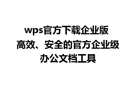 wps官方下载企业版 高效、安全的官方企业级办公文档工具