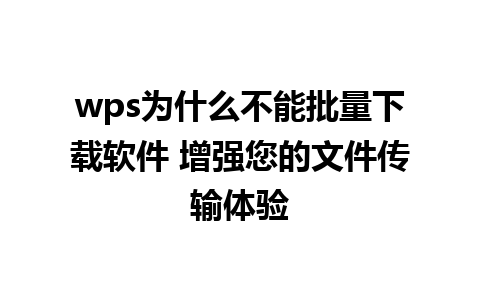 wps为什么不能批量下载软件 增强您的文件传输体验