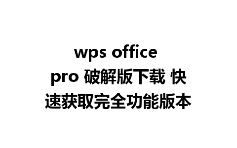 wps office pro 破解版下载 快速获取完全功能版本