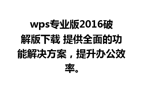 wps专业版2016破解版下载 提供全面的功能解决方案，提升办公效率。