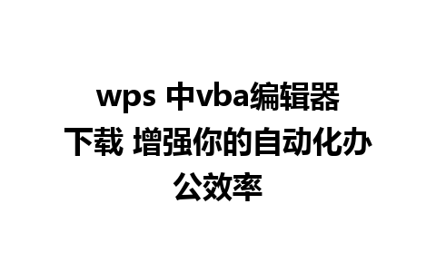 wps 中vba编辑器下载 增强你的自动化办公效率