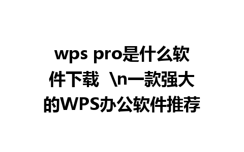 wps pro是什么软件下载  n一款强大的WPS办公软件推荐