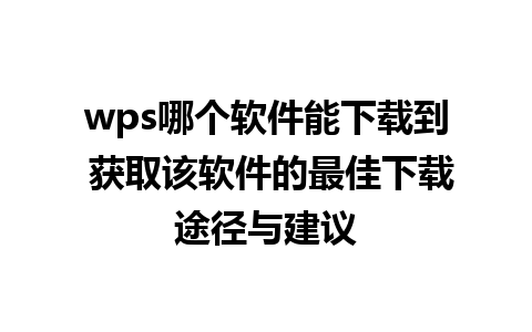 wps哪个软件能下载到 获取该软件的最佳下载途径与建议