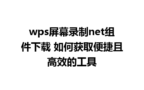 wps屏幕录制net组件下载 如何获取便捷且高效的工具