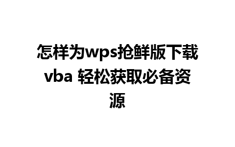 怎样为wps抢鲜版下载vba 轻松获取必备资源