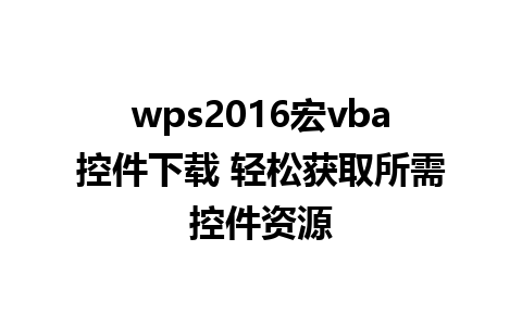 wps2016宏vba控件下载 轻松获取所需控件资源