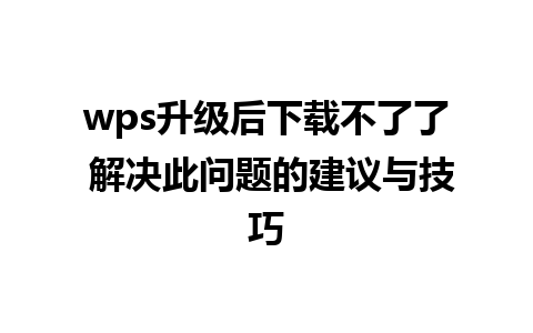 wps升级后下载不了了 解决此问题的建议与技巧