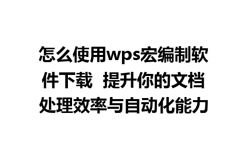 怎么使用wps宏编制软件下载  提升你的文档处理效率与自动化能力